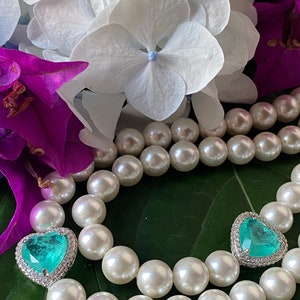 Emerald heart pearl necklace classic style wedding bridesmaid cocktail