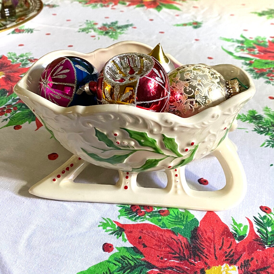 Vintage Ceramic Christmas Sleigh Christmas Candy Dish Sleigh Etsy