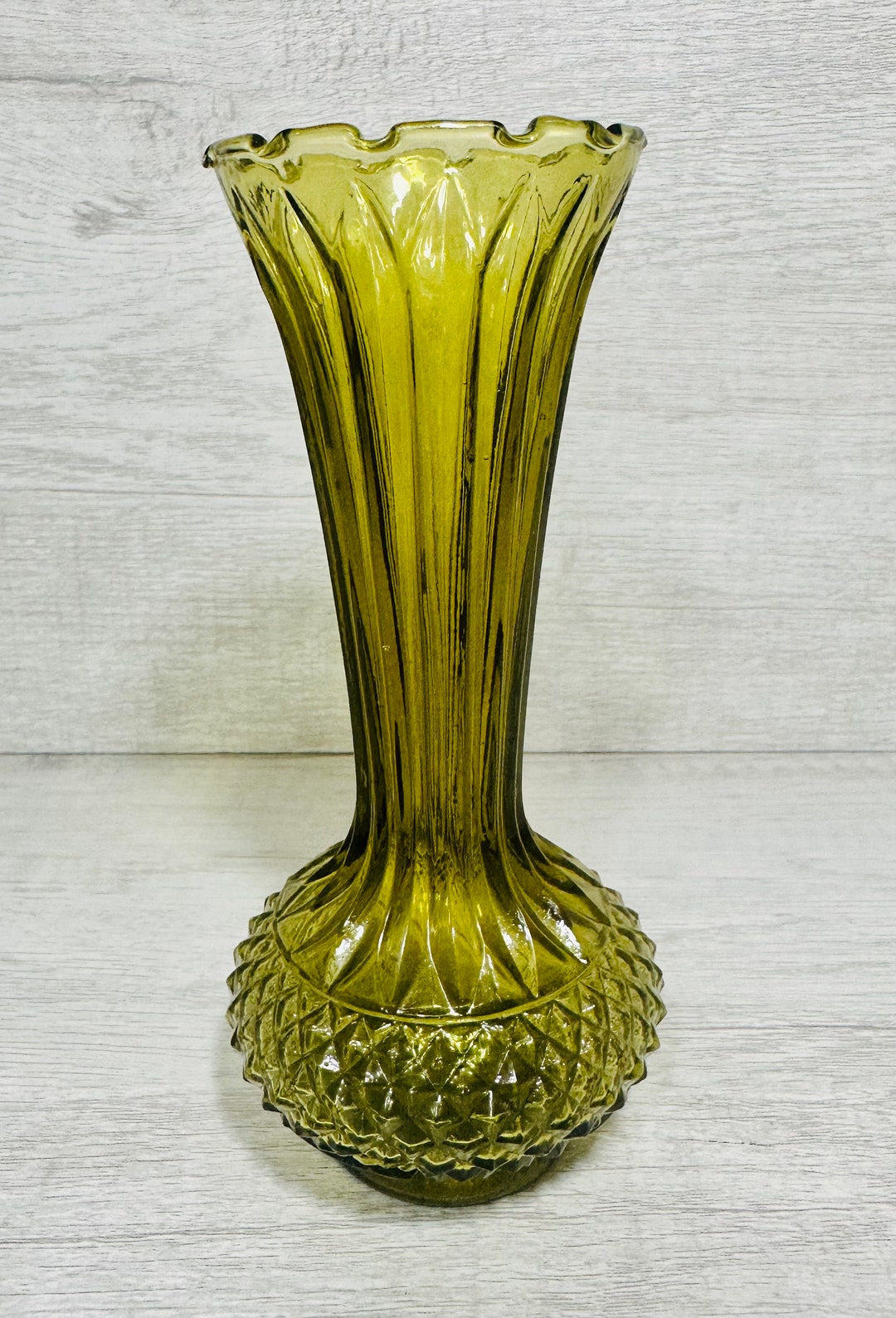 Vintage Ribbed Flower Vase Cut Glass Diamond Hobnail Fluted Etsy
