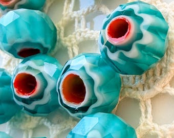 Perles vintage turquoise à chevrons | Verre Rosetta Star à 4 couches (10 pièces)