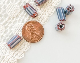Perles de commerce amérindiennes rayées à chevrons, 7 couches, vintage