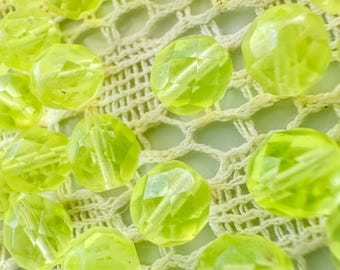 Perles de verre tchèque à facettes vaseline des années 40 - Fournitures de fabrication de bijoux vintage en vrac (13 et 20 pièces)