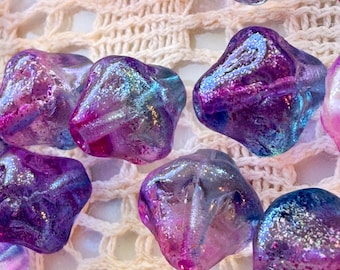 Czech Glass Saturn Beads | Cotton Candy Pink & Blue AB Bicone Saucer Beads (10 pcs)
