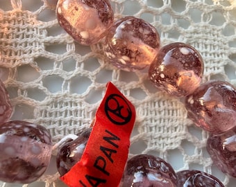 Perles de verre japonaises vintage, perles à bulles rose mauve, fil complet (40 pièces)