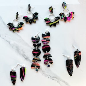 Neon Nights Earrings: Petals to the Metal, Moon Phases & Daggers