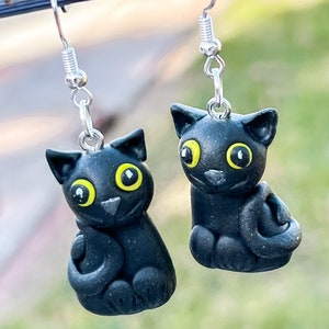 Black Cat Dangles | Polymer Clay Earrings