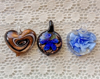 Pendentifs en verre filé en forme de cœur, motif tourbillon de pierre de soleil, breloques en verre à motifs floraux 3D