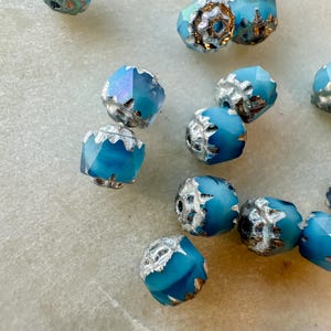 Czech Glass Fire Polished Sky Blue with AB and Silver Wash
