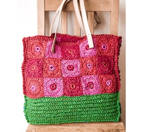 Wzór na kwadratową torbę babci z rafii: Duża torba (wzór w formacie PDF)