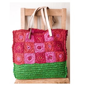Raffia Bag Crochet Pattern / Raffia Shopping Bag  / Crochet Granny Square Bag / Crochet Pdf Pattern Large Bag /