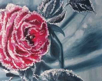 Rose Painting Flower Painting Original Art Snow Painting 11.8*15.7 by GMarinaArt