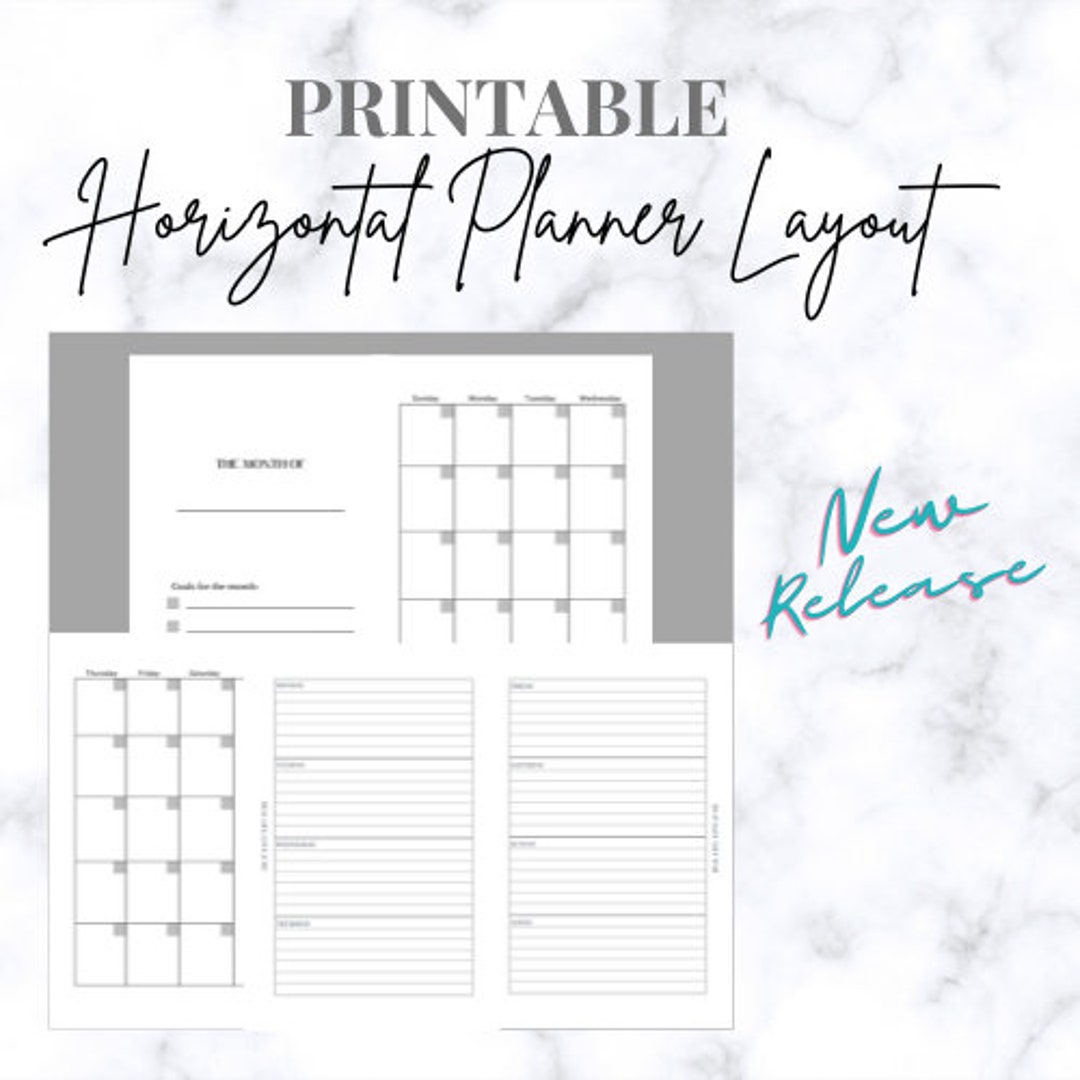 Undated Planner Printable Horizontal Planner Layout classic Planner