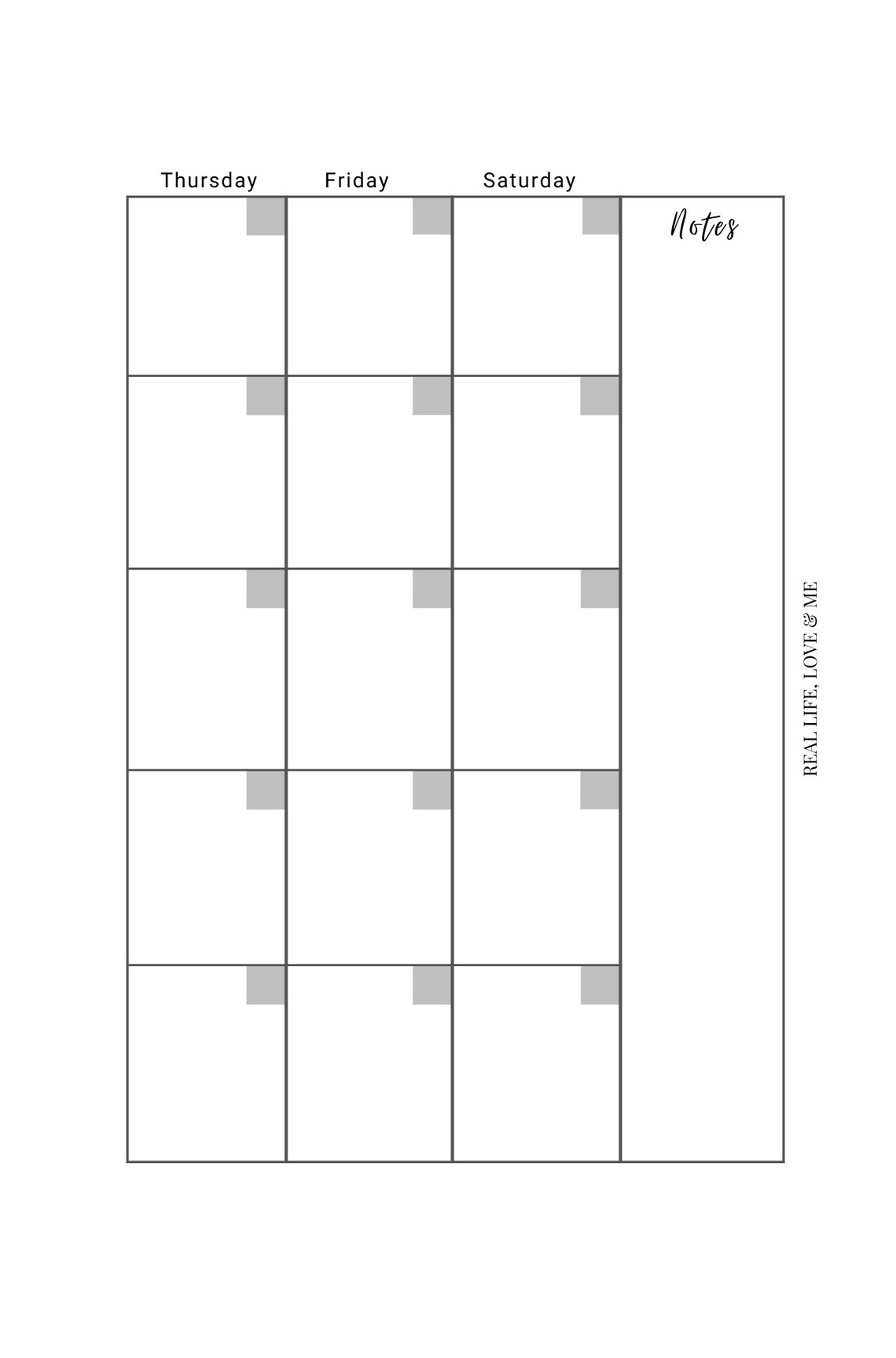 PRINTABLE Monthly Planner Layout Classic Planner Size, UNDATED, Monthly