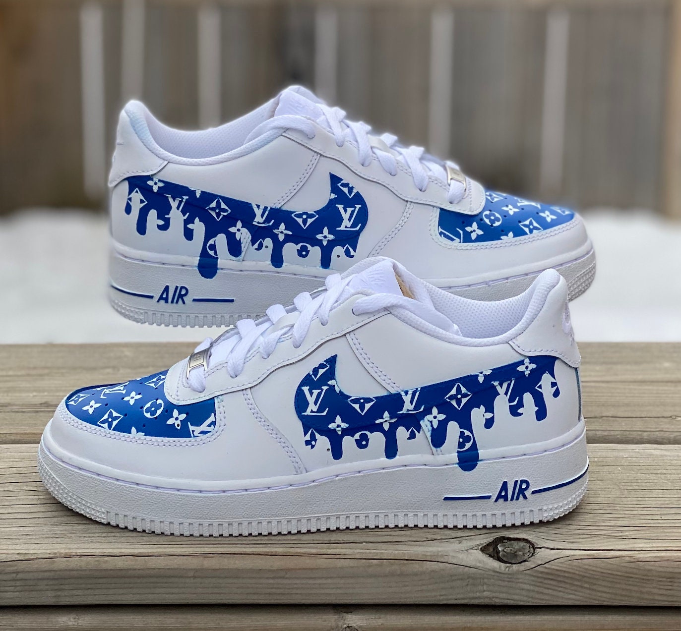 Nike Af1 Air Force 1 Custom Royal Blue Lv Tropf Alle Etsy