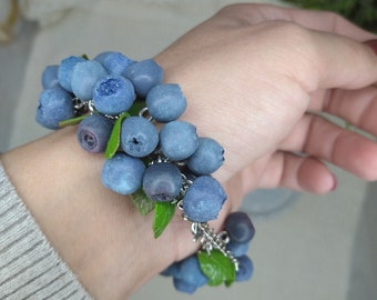 Women's bracelet with berries Blueberries,Berries-Accessories-Jewelry,Gifts for her,jewelry made of polymer clay, jewelry with berries