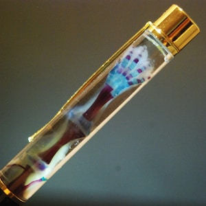 Lucky Rabbit foot Pen : Novelty pen with REAL diaphonized bunny paw. Wet specimen, curiosity, oddity, steampunk décor