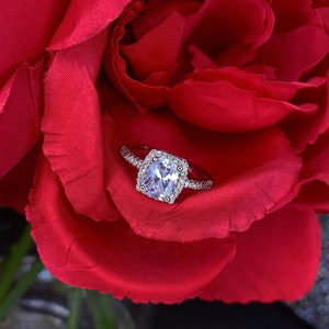 Square Halo Ring - Sterling Silver Ring - Halo Engagement Ring - Square Cut Ring Cubic Zirconia Ring alternate wedding Ring - Gifts for her