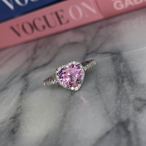 Halo Heart Pink Ring - Pink Diamond - Sterling Silver Ring - Halo Engagement Ring - Heart Cut Ring - Pink CZ ring - Ring - gifts for her