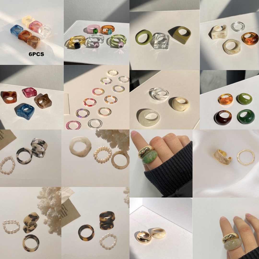 Acrylic Ring Set, Acetate Resin Stacking Rings, Chunky Rings, Resin
