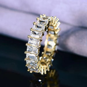 Sterling Silver 18K Gold Baguette Ring - Wedding Band - Eternity Ring - Statement Ring - Stacking Rings - CZ Baguette Ring - Gift for Her
