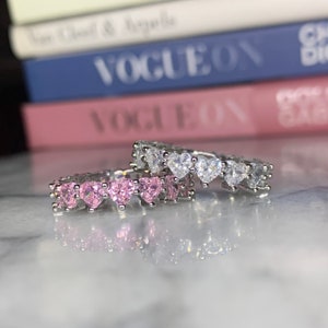 Heart Eternity Ring - Sterling Silver Ring - Heart Ring - Diamond Eternity Band - Wedding/Engagement Ring - Bling Band - Heart Baguette Ring