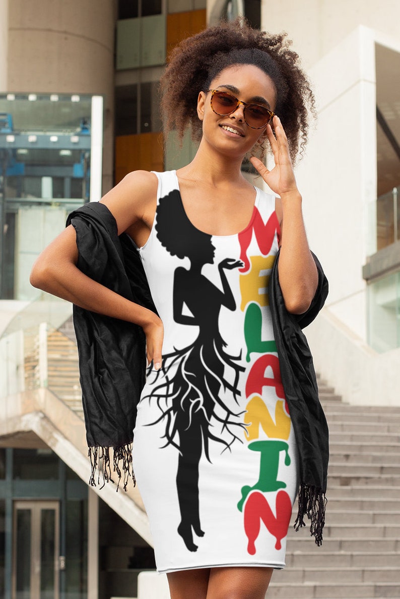 Melanin Afro African Roots Racerback Dress Black Women Clothing Glitter Gift for Her Jeans Print