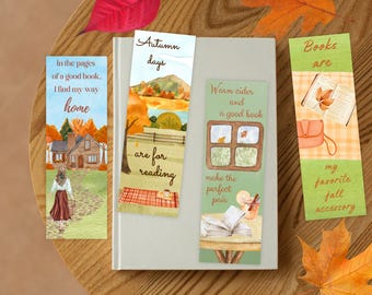 Fall Bookmarks Printable, Cottagecore Bookmark, Autumn Bookmark PNG, Book Lover Gift, Bookmark PDF, Downloadable Bookmarks