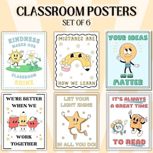 Retro Classroom Theme Posters, Groovy Classroom Posters, Class Decor, Dopamine Decor, SEL, Growth Mindset, Classroom Printables