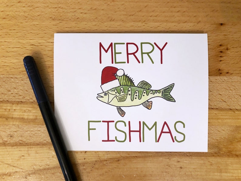 Merry Fishmas Fishing Christmas Card Fisherman Christmas Etsy