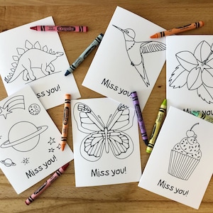 PACK DE 6 cartes à colorier, cartes pour enfants, cartes de livres à colorier pour enfants, arts et métiers, carte Miss You, carte interactive pour enfants