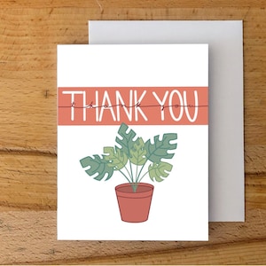 Thank You Card, Plant Lover Card, Monstera Plant Thank You Card, Plant Esthetische Kaart, Blanco Binnen kaart