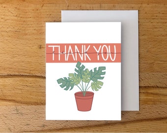 Thank You Card, Plant Lover Card, Monstera Plant Thank You Card, Plant Aesthetic Card, Blank Inside Card