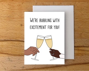 We're Bubbling with Excitement, Engagement Card, Wedding Card, Congratulations, Champagne Pun, Engagement Party Card, Blank Inside Card