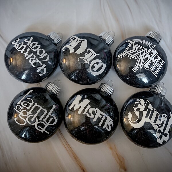 Heavy Metal Christmas Ornaments | Band Logo Ornaments | Black Glitter Goth Ornaments