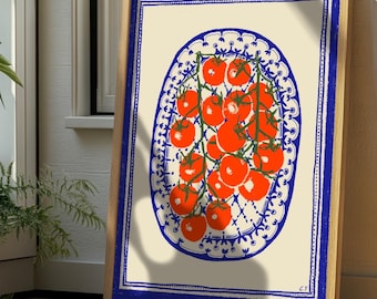 Impression d'art mural vigne tomate, décoration de cuisine méditerranéenne, affiche de style italien