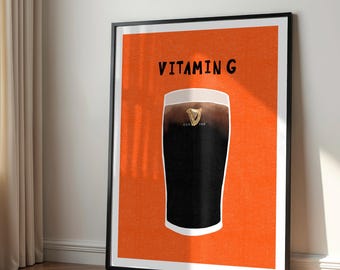 Guinness Vitamin G Poster, Irish Pub Wall Art, Minimalist Beer Print