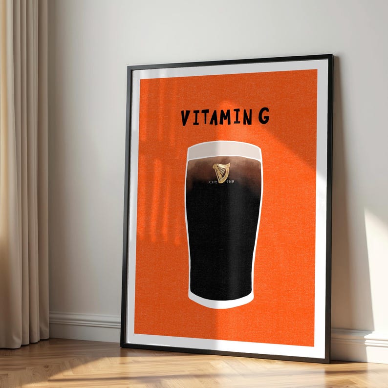 Affiche de vitamine G Guinness, art mural de pub irlandais, impression de bière minimaliste image 1
