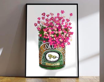 Flower Art Print: Golden Syrup Tin, Foodie Kitchen Decor, Gardener, Wall Art Poster