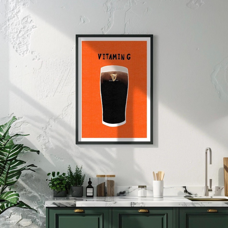 Affiche de vitamine G Guinness, art mural de pub irlandais, impression de bière minimaliste image 3
