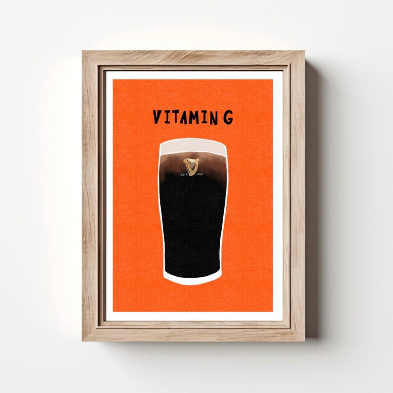 Affiche de vitamine G Guinness, art mural de pub irlandais, impression de bière minimaliste image 8