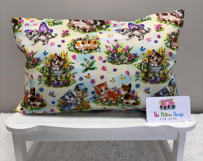 Garden Kittens & Butterflies Kids Toddler Pillowcase Travel or Comfort Pillow Case Cover