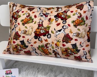 Autumn Harvest Pups & Pumpkins Kids Toddler Pillowcase Travel or Comfort Pillow Case Cover