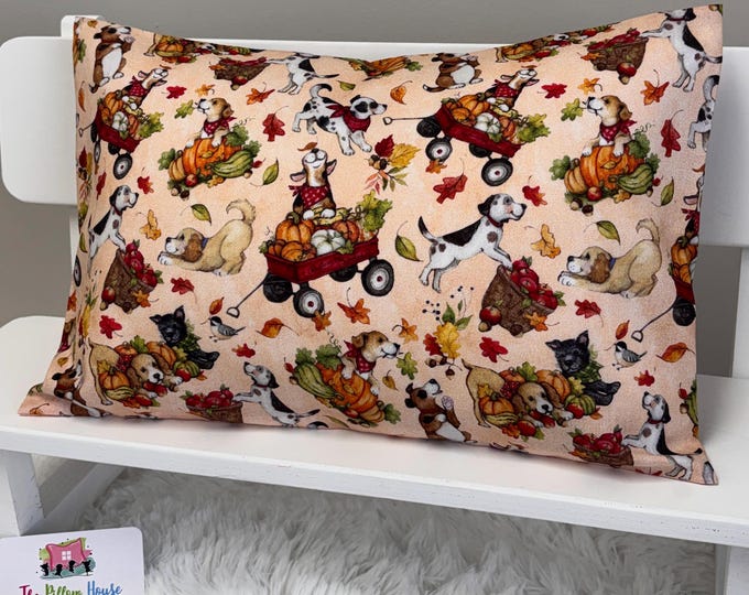 Autumn Harvest Pups & Pumpkins Kids Toddler Pillowcase Travel or Comfort Pillow Case Cover