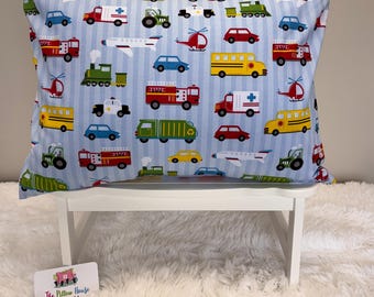 Train Toddler Pillowcase Blue School Bus Kids Travel Bedding 10x15 13x18 14x19 Cotton