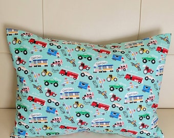 Toddler Pillowcase Traffic Cars Firetruck Child Travel Pillow Case Fits 13x18 or 14x19 Pillow