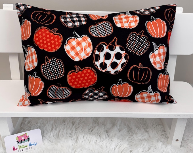 Black & Orange Patterned Pumpkins Kids Toddler Pillowcase Travel or Comfort Pillow Case Cover