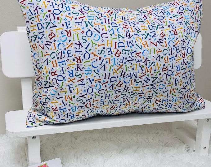 Rainbow Alphabet Letters Kids Toddler Pillowcase Travel or Comfort Pillow Case Cover