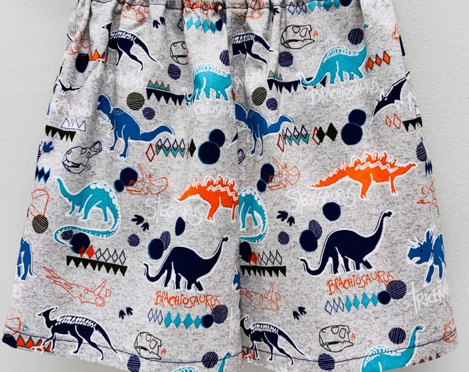 Gray Dinosaur Toddler Shorts Boys Cotton Summer Clothes Size 4-5 Handmade
