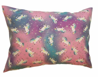 Child Pillowcase / Pink & Turquoise Unicorn Toddler Pillowcase /Kids Travel Pillow Case