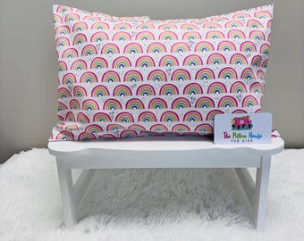 Pastel Rainbow Arches & Hearts Kids Toddler Pillowcase Travel or Comfort Pillow Case Cover